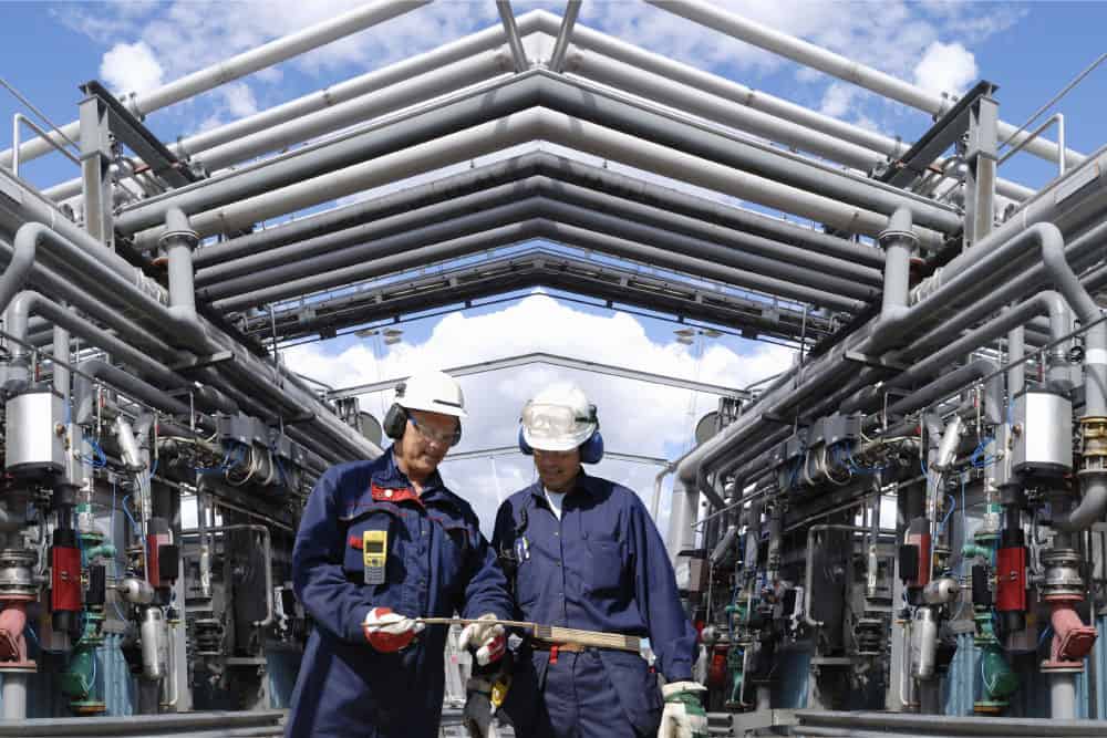 Two men at facility of dehydration technology